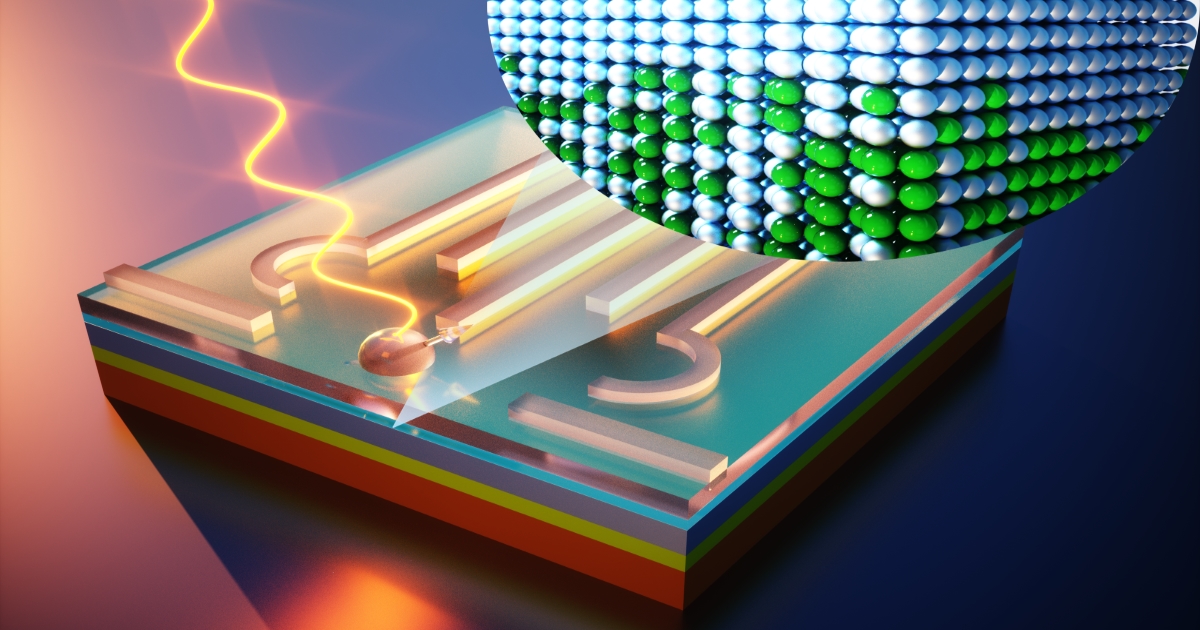 Illustration accompanying the Advanced Materials article by Professor Moutanabbir's team, which discusses how the spin state of a germanium electron could be modified by laser light (credit: Nanoscopic and Quantum Semiconductor Laboratory).
